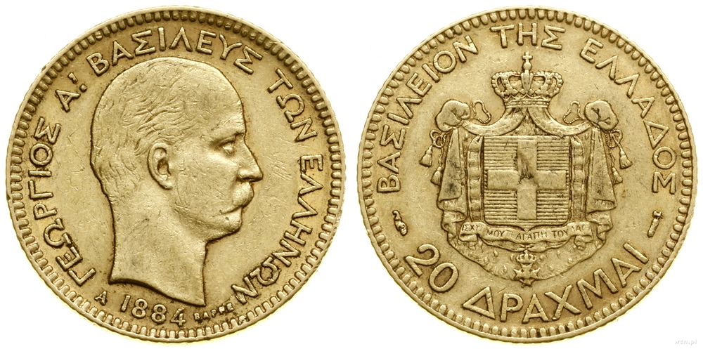 Grecja, 20 drachm, 1884 A