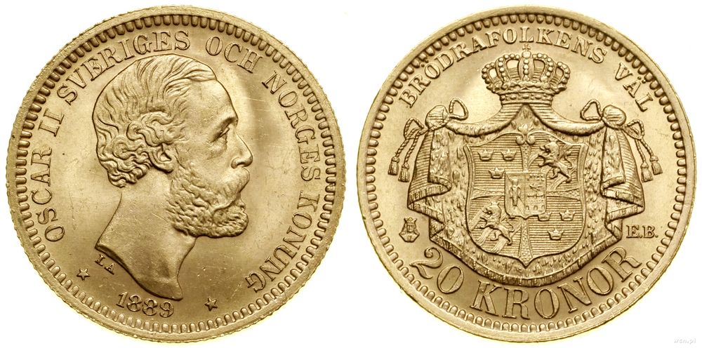 Szwecja, 20 koron, 1889 EB