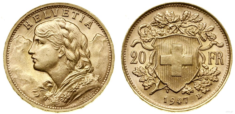 Szwajcaria, 20 franków, 1947 B