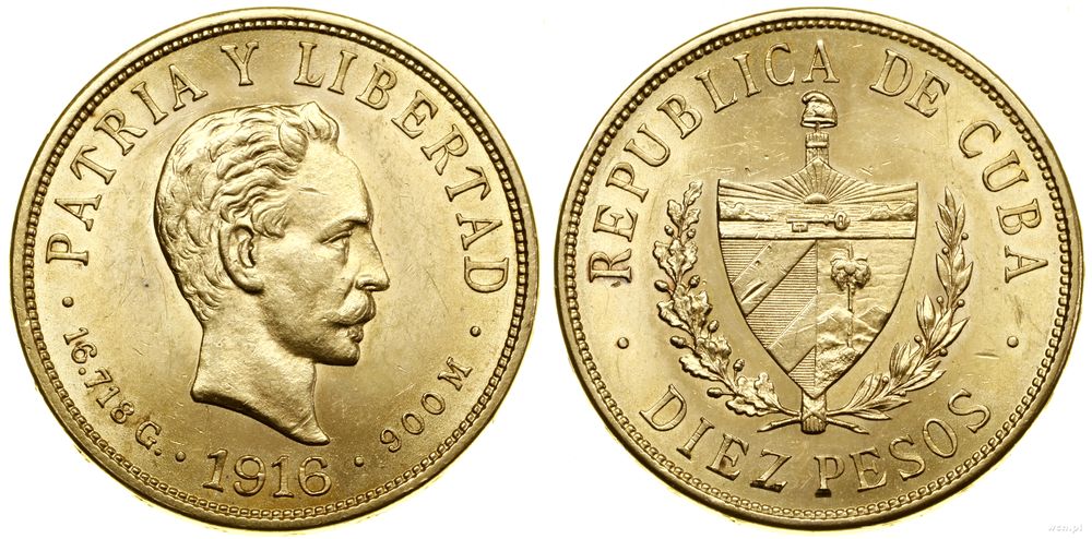 Kuba, 10 peso, 1916