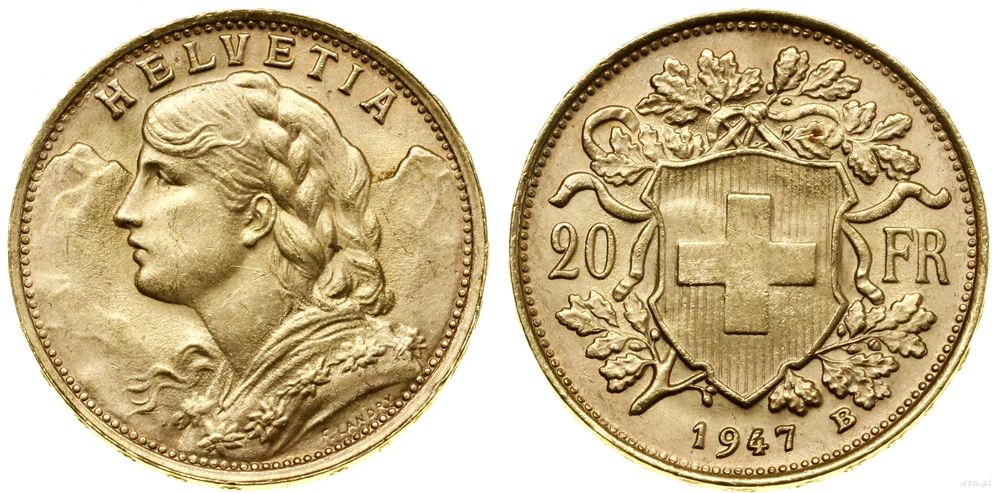Szwajcaria, 20 franków, 1947 B