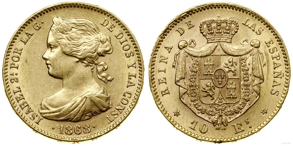 Hiszpania, 10 escudo, 1868 (18-68)