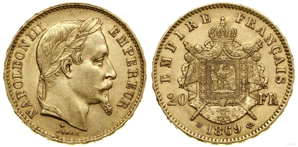 Francja, 20 franków, 1869 BB