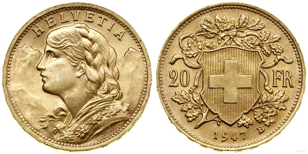 Szwajcaria, 20 franków, 1947 B