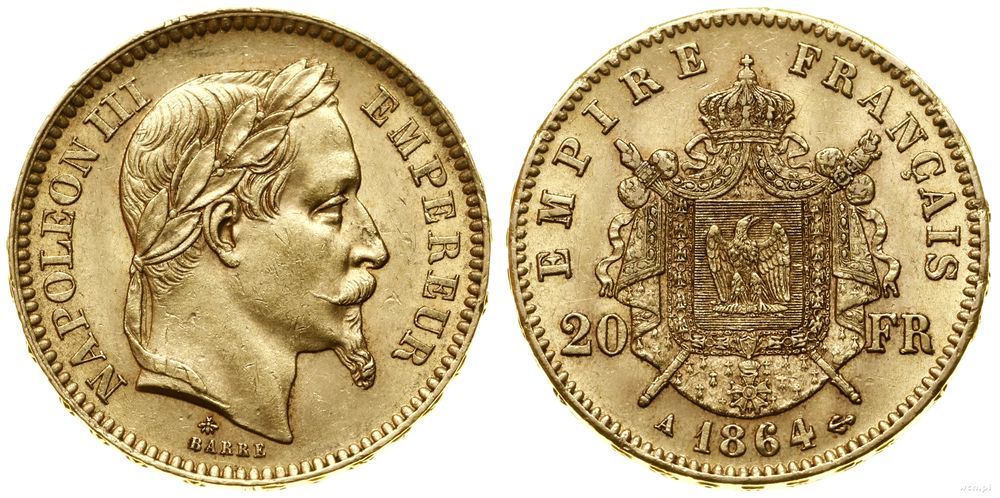 Francja, 20 franków, 1864 A