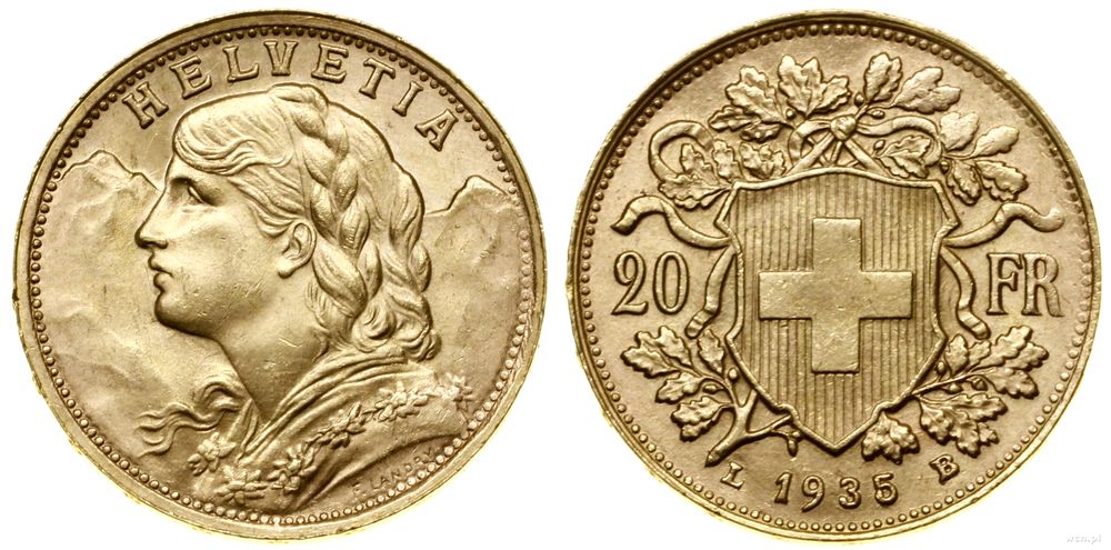 Szwajcaria, 20 franków, 1935 L-B