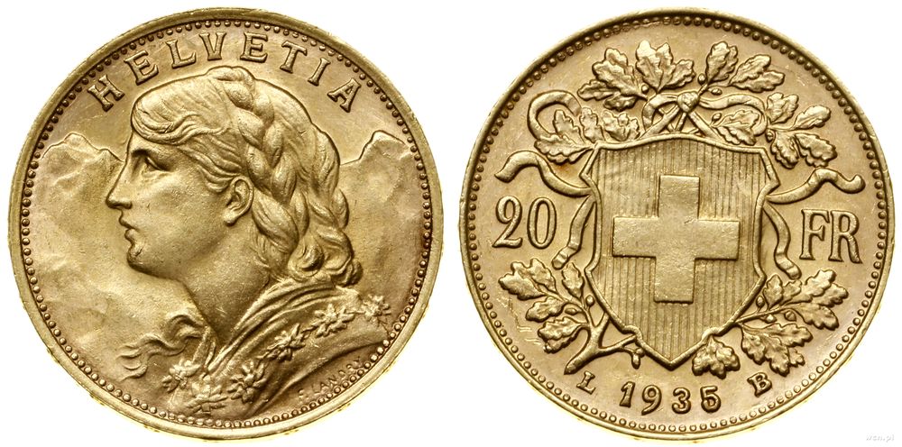 Szwajcaria, 20 franków, 1935 L-B
