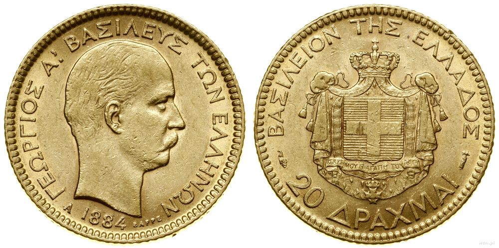 Grecja, 20 drachm, 1884 A