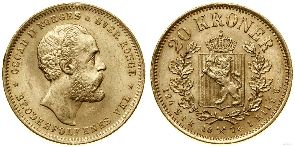 Norwegia, 20 koron, 1876