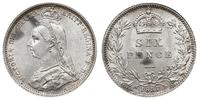 6 pensów 1887, Londyn, srebro 2.83g "925", ślady