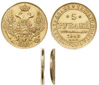 5 rubli 1843, Petersburg, złoto 6.50 g, zapiłowa
