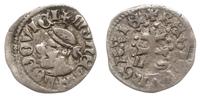 denar 1373-1382, Aw: Głowa Ludwika I w lewo, Rw: