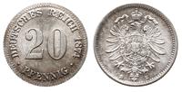 20 fenigów 1874/E, Drezno, wyśmienite, z pięknym