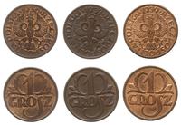 Polska, zestaw monet jednogroszowych, 1936, 1937 i 1939