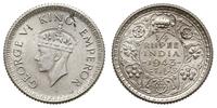 1/4 rupii 1943, Lahaur, srebro "500", piękna, KM
