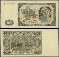 50 złotych 1.07.1948, seria BT 0000002 po obu st