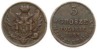 Polska, 3 grosze z miedzi krajowej, 1827
