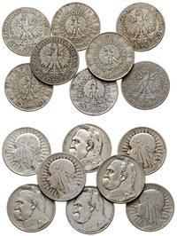 Polska, lot 8 monet: 4 x 5 złotych (głowa kobiety), 4 x 5 złotych (Józef Piłsudski)