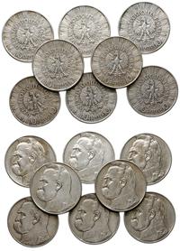 Polska, lot 8 monet: 10 złotych Józef Piłsudski, 1935-1937