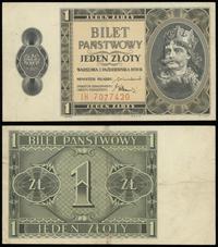 1 złoty  1.10.1938, seria IH, numeracja 7077420,