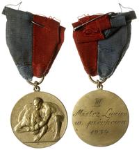 II Rzeczpospolita 1918-1939, odznaka z III zawodów zapaśniczych o Mistrzostwo Lwowa w wadze piórkowej z 1934