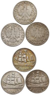 zestaw: 3 x 2 złote 1936, Warszawa, Żaglowiec, r