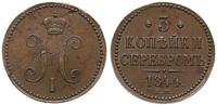 3 kopiejki srebrem 1844 EM, Jekaterinburg, patyn