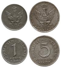 zestaw: 1 fenig 1918 (ładnie zachowany) i 5 feni