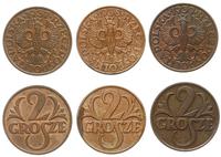 Polska, zestaw: 3 x 2 grosze, 1937, 1938, 1939