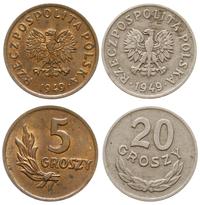 Polska, zestaw: 5 i 20 groszy, 1949