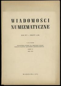 czasopisma, Wiadomości Numizmatyczne, rok XIV, zeszyt 4 (58), Warszawa 1971; tom dotyc..
