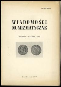 czasopisma, Wiadomości Numizmatyczne, rok XXXI, zeszyt 4 (122), Warszawa 1987, dołączo..