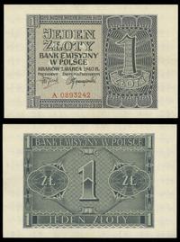 1 złoty 1.03.1940, seria A 0893242, rzadkie, Mił