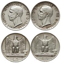 zestaw: 2 x 5 lirów 1927, 1928, Rzym, razem 2 sz