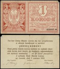 1 korona 05.06.1919, seria M 05095, banknot złam