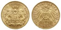 20 marek 1913 J, Hamburg, złoto 7.97 g, piękne, 