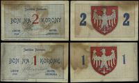 Galicja, zestaw: bon na 1 i 2 korony, 1919