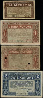 Galicja, zestaw bonów o nominałach: 1 x 50 halerzy, 2 x 1 korona i 1x 2 korony, 1919