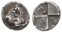 hemidrachma 386-338 p.n.e., Aw: Lew w lewo, z gł