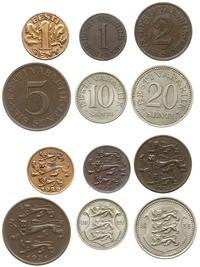 Estonia, zestaw: 20 centów 1935, 10 centów 1931, 5 centów 1931, 2 centy 1934, 1 cent 1929, 1 cent 1939