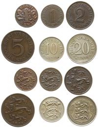 Estonia, zestaw: 20 centów 1935, 10 centów 1931, 5 centów 1931, 2 centy 1934, 1 cent 1929, 1 cent 1939