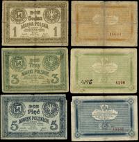 dawny zabór rosyjski, zestaw bonów: 1, 3 i 5 marek polskich, ważne do 1.03.1921