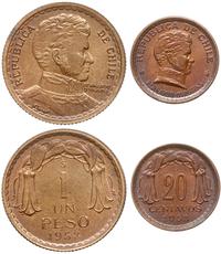 zestaw: 20 centavos i 1 peso 1953, Santiago, brą