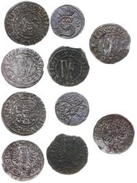 Prusy Książęce 1525-1657, zestaw: 3 x szeląg pruski 1654 Fryderyka Wilhelma, ternar 1627 Łobżenica i denar 1623 Łobżenica? (Zygmunt III Waza)