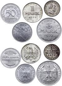 lot 5 monet, 1 marka 1924/G, 3 marki 1922/A, 200