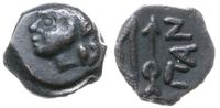 brąz 304-250 pne, Aw: Głowa satyra w lewo, Rw: Ł