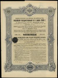 Rosja, 4 1/2 % obligacja na 187 rubli i 50 kopiejek = 500 franków, 1909
