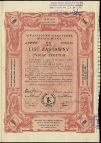 Rzeczpospolita Polska 1918-1939, 5% list zastawny na 1.000 złotych, 1.03.1938