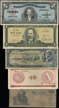 Kuba, zestaw: 1 peso 1960, 1 peso 1985, 5 peso 1956, 10 peso bez daty i 1 peso 20.09.1897 (Argentyna)