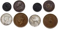 Mauritius, zestaw: 1 cent 1884, 2 centy 1920, 1/2 rupii, 5 centów 1942